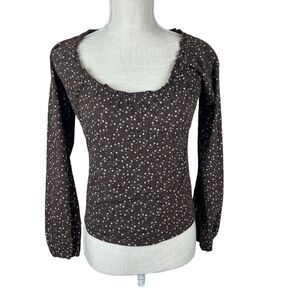 American Eagle Y2K Floral Top Womens XS Brown Long Sleeve Fairy Grunge Pullover